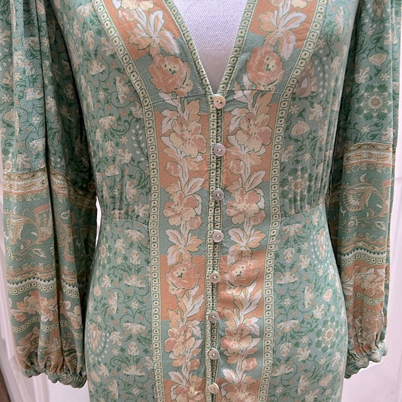 Spell Madame Peacock Button Through Gown Long Dress Emerald Color XL Patterned - Picture 6 of 12